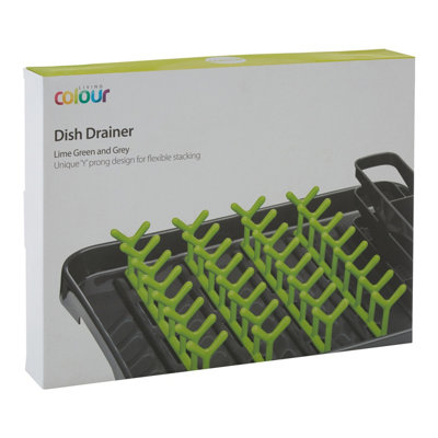 Interiors By Premier Stylish Grey And Lime Green Dish Drainer, Functional Dish Drainer For Kitchen, Practical Design Dish Drainer