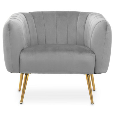 Interiors by Premier Stylish Grey Velvet Chair with Gold Finish Legs, Back & Armrest Dining Chair, Easy to Clean Armchair