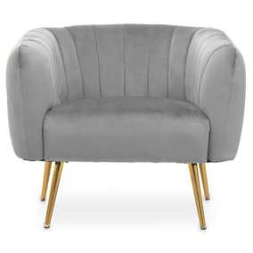 Interiors by Premier Stylish Grey Velvet Chair with Gold Finish Legs, Back & Armrest Dining Chair, Easy to Clean Armchair