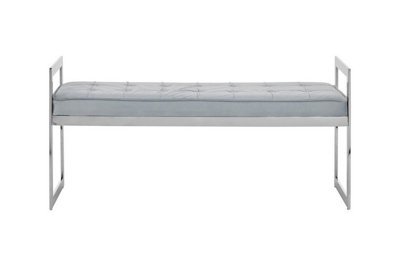 Interiors By Premier Stylish Powder Blue And Silver Finish Bench, Luxe Bench For Outdoor, Accent Dining Bench For Diningroom
