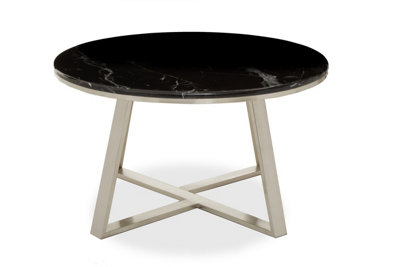 Interiors by Premier Stylish Round Coffee Table With Black Marble Top, Silver Finish Decorative Table, Spacious Coffee Table