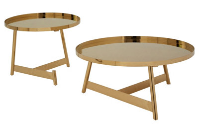 Interiors By Premier Stylish Set Of 2 Round Tables, Raised Edges Side Table By Couch For Livingroom, Secured Storage Lounge Table