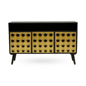 Interiors by Premier Stylish Three-Drawer Mango Wooden Sideboard, Mid-Century Modern Side Board for Living Room Organization