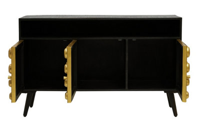 Interiors by Premier Stylish Three-Drawer Mango Wooden Sideboard, Mid-Century Modern Side Board for Living Room Organization