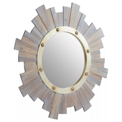 Interiors by Premier Sunburst Wooden Wall Mirror with Nail head