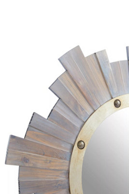 Interiors by Premier Sunburst Wooden Wall Mirror with Nail head