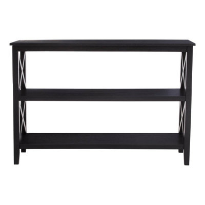 Interiors by Premier Three Shelf Wide Black Book Case, Pine Wood Tall Book Shelf, Large Book Case for Home & Office