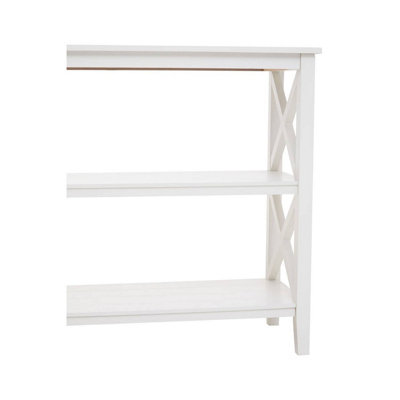 Interiors by Premier Three Shelf Wide Ivory Book Case, Pine Wood Tall Book Shelf, Large Book Case for Home & Office