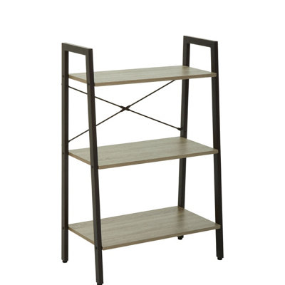 Interiors By Premier Three Tier Grey Oak Veneer Ladder Shelf Unit, Functional Industrial Narrow Shelf, Stylish Tall Cupboard