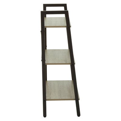 Interiors By Premier Three Tier Grey Oak Veneer Ladder Shelf Unit, Functional Industrial Narrow Shelf, Stylish Tall Cupboard