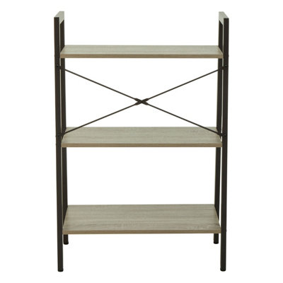 Interiors By Premier Three Tier Grey Oak Veneer Ladder Shelf Unit, Functional Industrial Narrow Shelf, Stylish Tall Cupboard