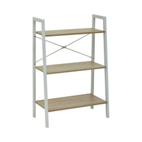 Interiors By Premier Three Tier Natural Oak Veneer Ladder Shelf Unit, Functional Industrial Narrow Shelf, Versatile Tall Cupboard