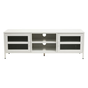 Interiors By Premier Two Door White Media Unit, Durable Construction Of TV Stand, Sleek Industrial Design Modern TV Cabinet
