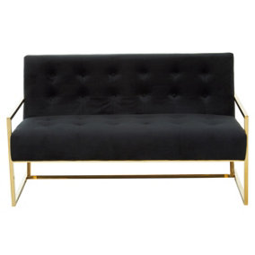 Interiors by Premier Two Seat Black Velvet Sofa, Deep Button Tufting, Foam Padded Seat and Back, Sleek Metal Frame, Glam Appeal