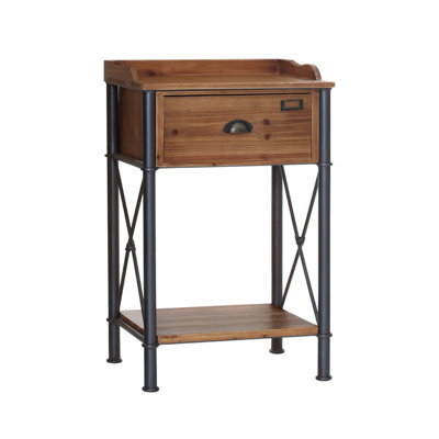 Interiors by Premier Two-Tier One Drawer Wooden Side Table, Stylish & Practical Natural Wooden Side Table, Rectangular Side Table