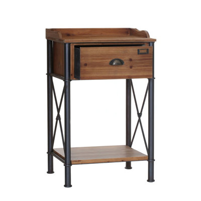 Interiors by Premier Two-Tier One Drawer Wooden Side Table, Stylish & Practical Natural Wooden Side Table, Rectangular Side Table