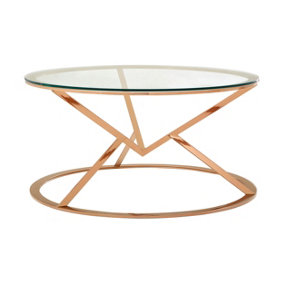 Interiors by Premier Unique Corseted Round Rose Gold Coffee Table, Geometric Display Table, Versatile Decorative Coffee Table