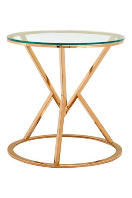 Interiors by Premier Unique Corseted Round Rose Gold End Table, Geometric Design Statement Table, Versatile Lounge Side Table