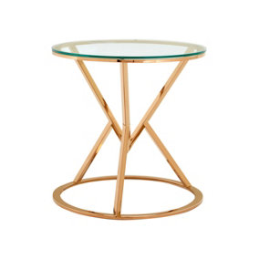 Interiors by Premier Unique Corseted Round Rose Gold End Table, Geometric Design Statement Table, Versatile Lounge Side Table