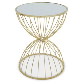 Interiors by Premier Unique Hourglass Mirrored Top Gold Frame Side Table, Versatile Sidetable By Couch, Functional Corner Table