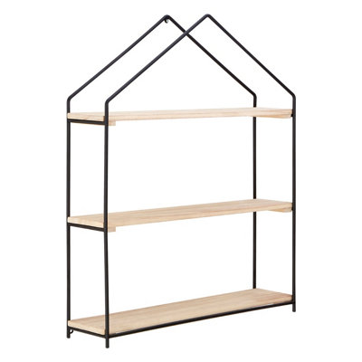 Interiors By Premier Unique Shape 3 Tier Shelf Unit, Light Wooden Large Shelving Unit For Livingroom, House Shaped Design Shelves