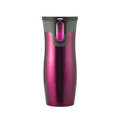 Interiors By Premier Vacuum Insulated Design Auto Seal Raspberry Mug, Durable Reusable Travel Mug, Stainless Steel Constricted Mug
