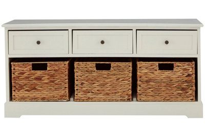 Interiors by Premier Vermont Ivory 3 Drawer 3 Baskets Bench