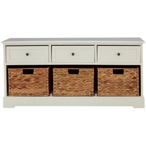 Interiors by Premier Vermont Ivory 3 Drawer 3 Baskets Bench