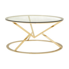 Interiors by Premier Versatile Corseted Round Champagne Coffee Table, Geometric Display Table, Unique Decorative Coffee Table