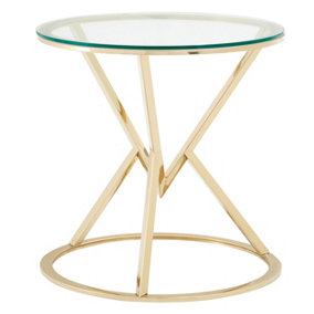 Interiors by Premier Versatile Corseted Round Champagne End Table, Geometric Design Statement Table, Unique Lounge Side Table
