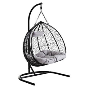 Interiors by Premier Versatile Double Black Hanging Chair, Plush Comfort Bedroom Chair, Stable Indoor Chair with grey cusions