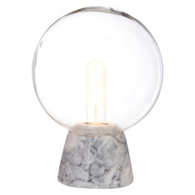 Interiors By Premier Versatile Globe Lamp With Grey Marble Base, Contrasting Bedside Table Light, Contemporary Modern Lamp