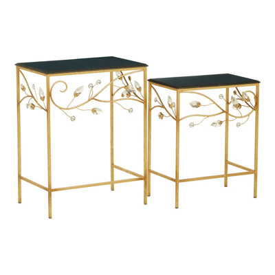 Interiors By Premier Versatile Set Of 2 Tables With Black Wooden Top, Nesting Design Side Tables, Elegant Side Table By Couch