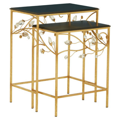 Interiors By Premier Versatile Set Of 2 Tables With Black Wooden Top, Nesting Design Side Tables, Elegant Side Table By Couch