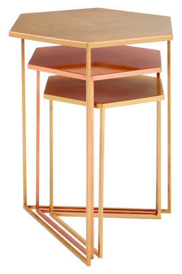 Interiors by Premier Versatile Set Of 3 Bronze Finish Tables, Stylish Metallic Nesting Tables, Geometric Couch Side Tables