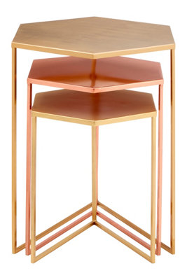 Interiors by Premier Versatile Set Of 3 Bronze Finish Tables, Stylish Metallic Nesting Tables, Geometric Couch Side Tables