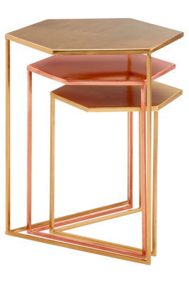 Interiors by Premier Versatile Set Of 3 Bronze Finish Tables, Stylish Metallic Nesting Tables, Geometric Couch Side Tables