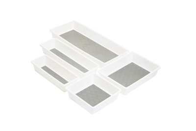 Interiors By Premier Versatile Set Of 5 Plastic Drawer Organizer, Durable Storage Tray Organizer, Adhesive Small Storage Drawers
