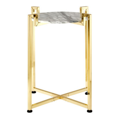 Interiors By Premier Versatile White Marble Side Table With Warm Gold Base, Durable Side Table By Couch, Elegant Lounge Table