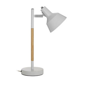 Interiors By Premier Versatile White Wood And Metal Table Lamp, Wooden Bedside Table Lamp, Adjustable Light Modern Table Lamp