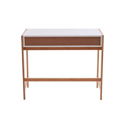 Interiors by Premier White 1 Drawer Desk, Durable Computer Desk with Natural Wood Legs, Study Table Bedside Desk for Home