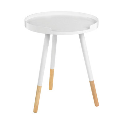 Interiors by Premier White and Natural Round Side Table, Wooden Side Table, Natural Wood Side Table, White Wood Side Table