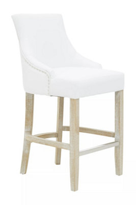 Interiors by Premier White Bar Stool with High Back, Velvet Seat Breakfast Bar Chair, Kitchen Stool with Footrest, Chair for Bar