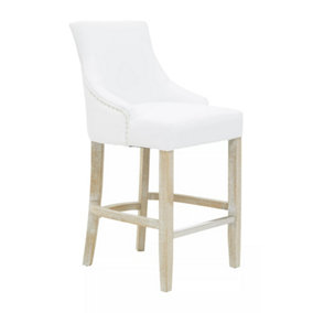 Interiors by Premier White Bar Stool with High Back, Velvet Seat Breakfast Bar Chair, Kitchen Stool with Footrest, Chair for Bar