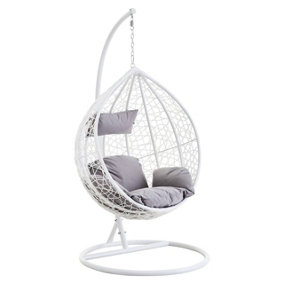 Interiors by Premier White Hanging Chair, Plush Comfort Lounge Chair, Stable Lawn Chair, Modern Chair with grey cushions