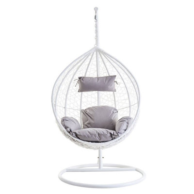 Interiors by Premier White Hanging Chair, Plush Comfort Lounge Chair, Stable Lawn Chair, Modern Chair with grey cushions