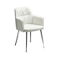 Interiors by Premier White Leather Effect Chair with Chrome Legs, High Quality Chair, Accent Chair, Borg Chair