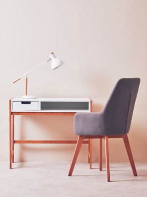 Interiors by Premier White One Drawer Desk, Computer Desk with Natural ...