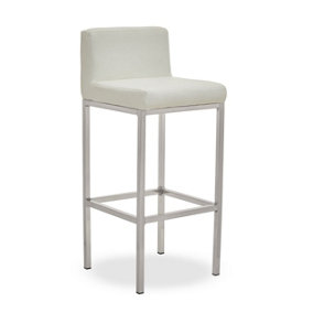 Interiors by Premier White PU and Chrome Finish Bar Chair, Glam Touch Indoor Metal Bar Stool, Footrest Bar Chair