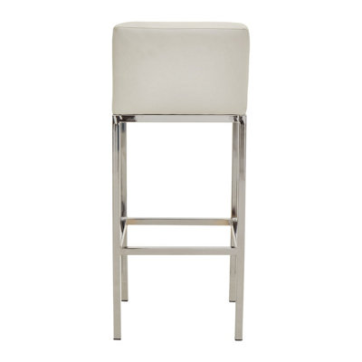 Interiors by Premier White PU and Chrome Finish Bar Chair, Glam Touch Indoor Metal Bar Stool, Footrest Bar Chair